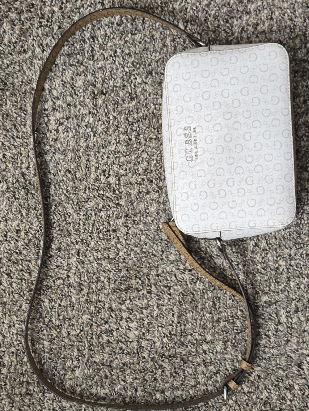 Guess White Crossbody Bag with Tan Leather Strap